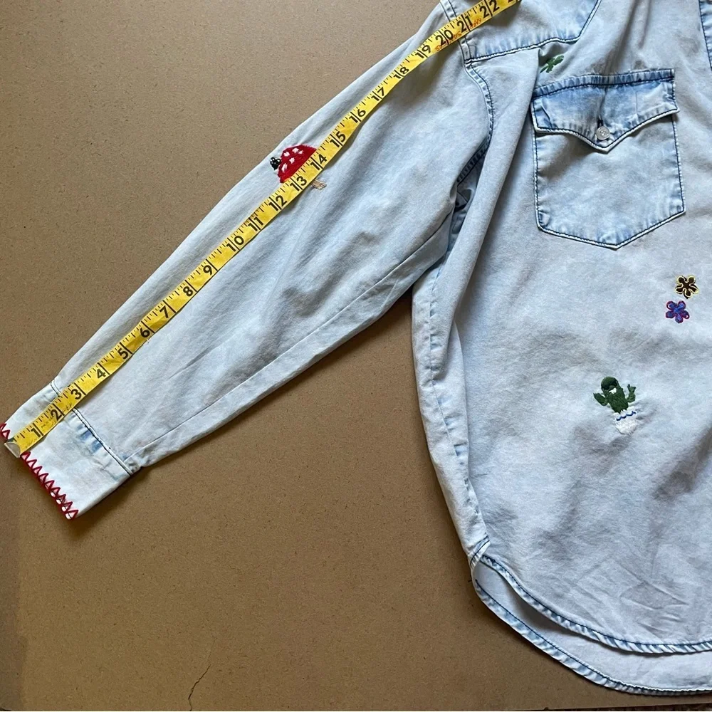 NWT NSF Suz Embroidered button Down Long Sleeve Denim Shirt in Formosa​